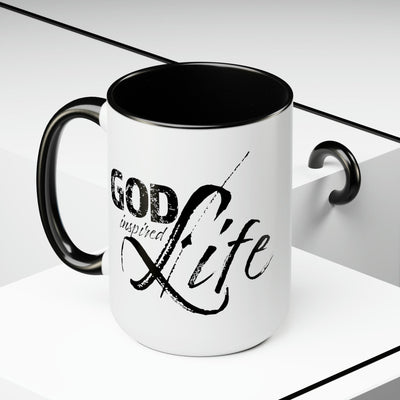 Accent Ceramic Coffee Mug 15oz - God Inspired Life Black Illustration