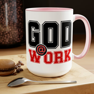 Accent Ceramic Coffee Mug 15oz - God @ Work Black And Red Print - Decorative