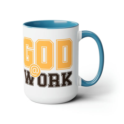 Accent Ceramic Coffee Mug 15oz - God @ Work Golden Yellow And Brown Print