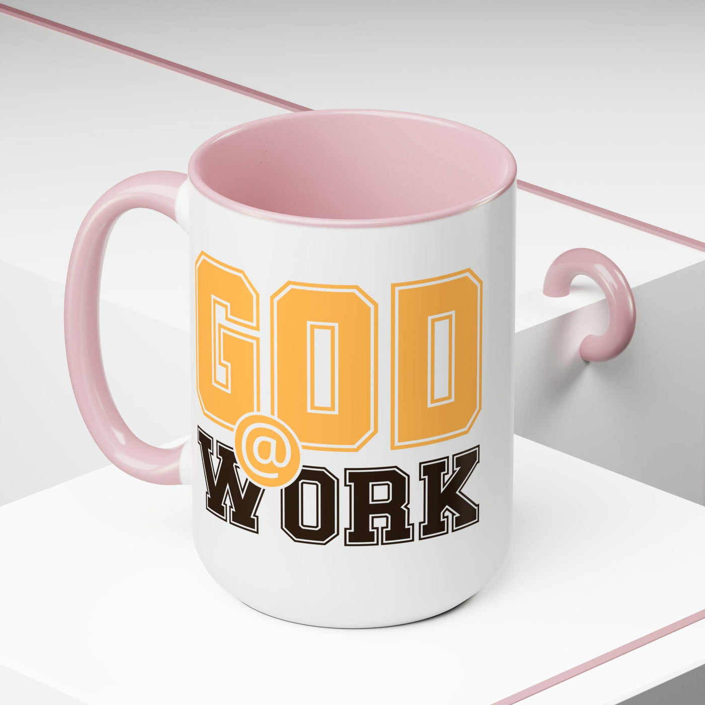 Accent Ceramic Coffee Mug 15oz - God @ Work Golden Yellow And Brown Print