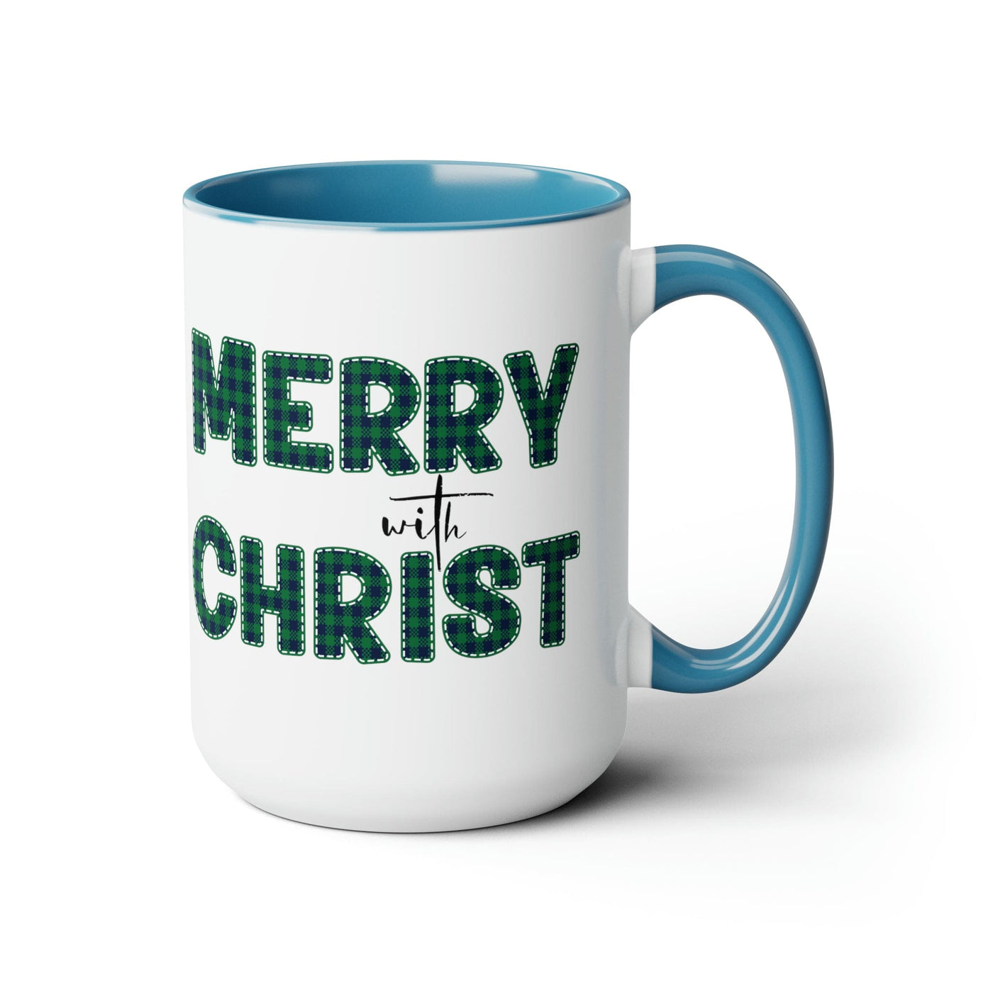 Accent Ceramic Coffee Mug 15oz - Merry With Christ Green Plaid Christmas