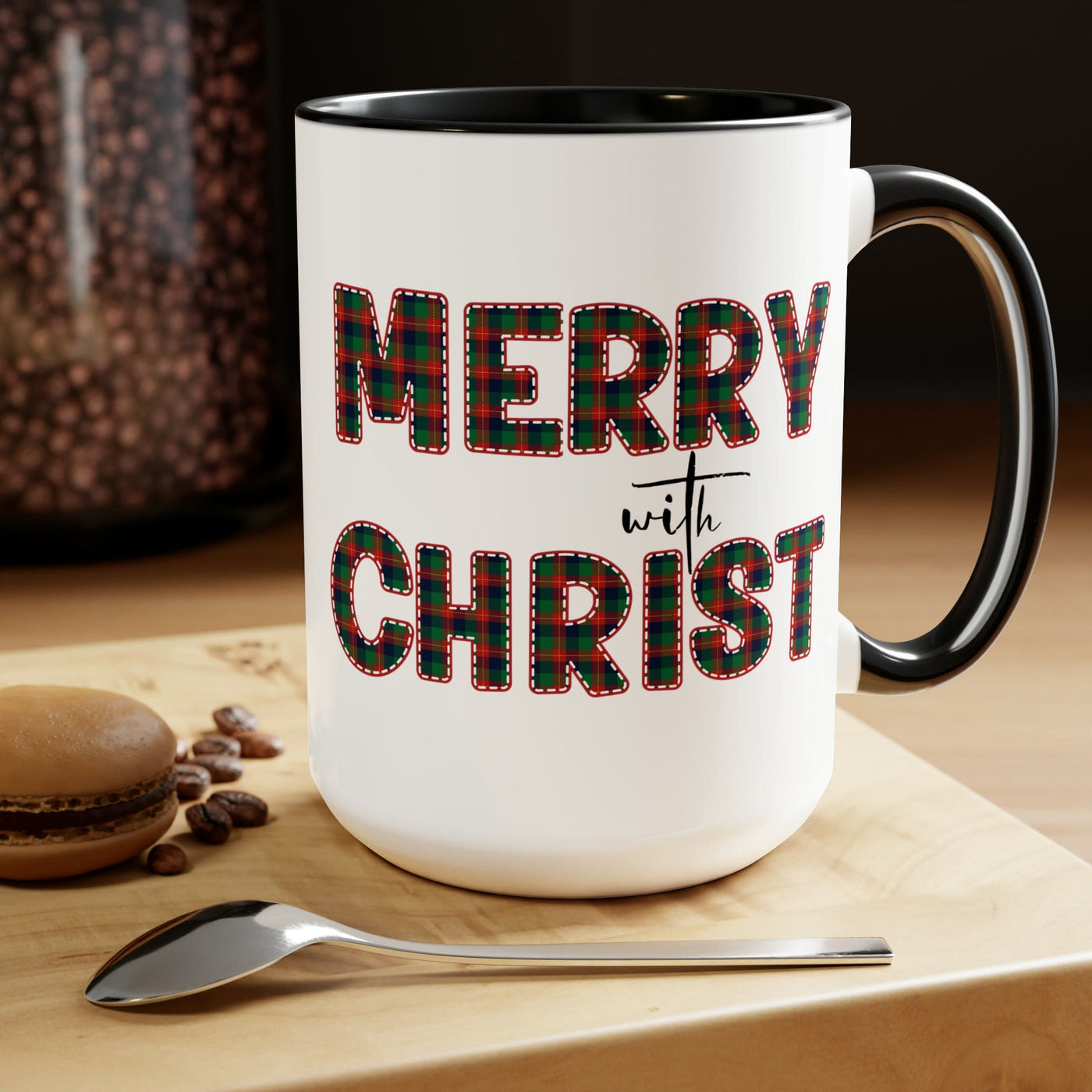 Accent Ceramic Coffee Mug 15oz - Merry With Christ Red And Green Plaid