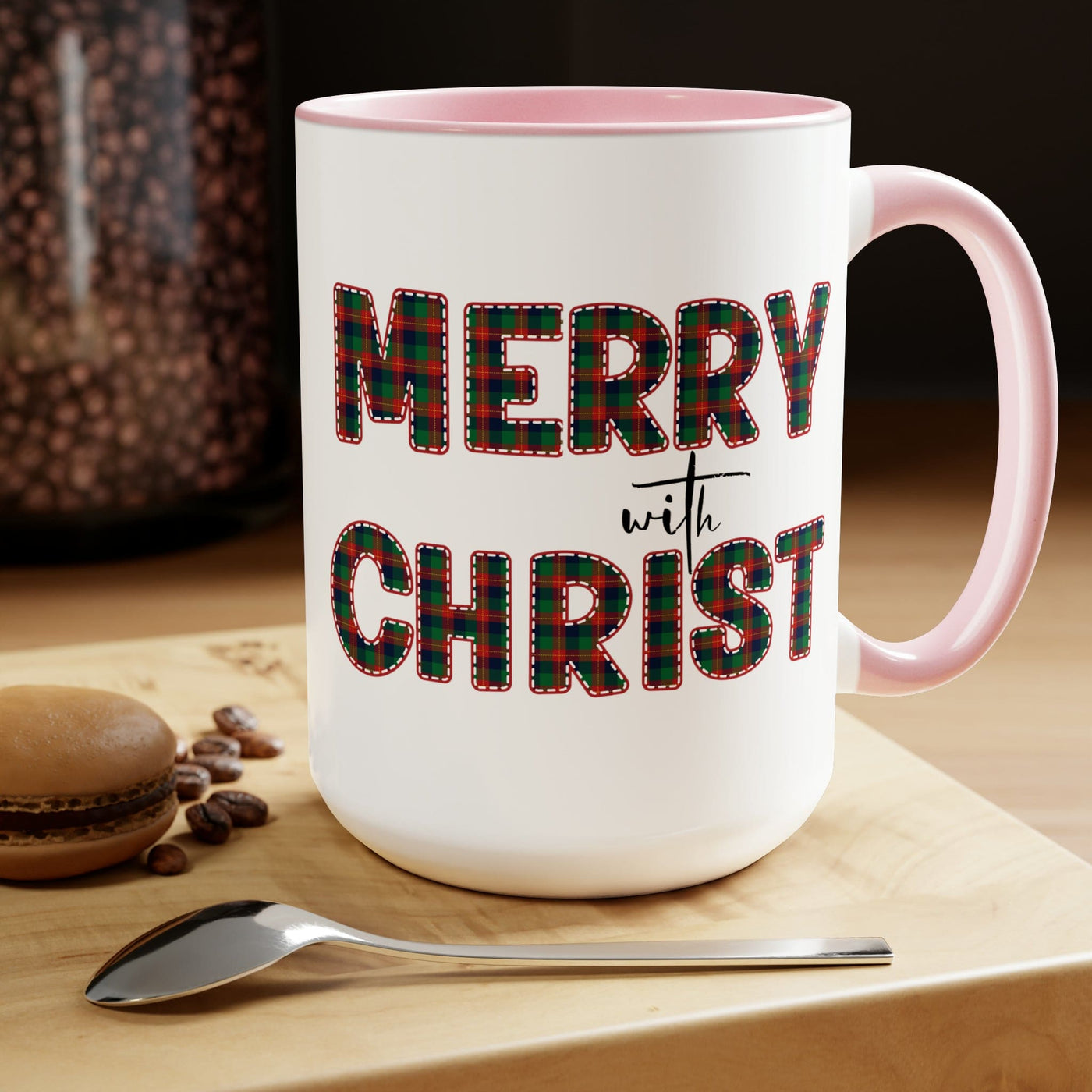 Accent Ceramic Coffee Mug 15oz - Merry With Christ Red And Green Plaid