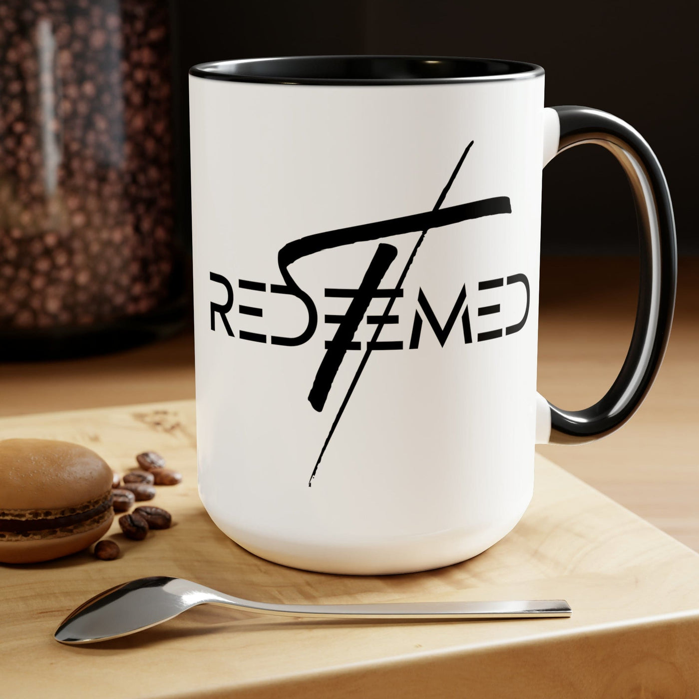 Accent Ceramic Coffee Mug 15oz - Redeemed Cross Black Illustration - Decorative