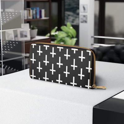 Black And White Seamless Cross Pattern Womens Zipper Wallet Clutch Purse - Bags