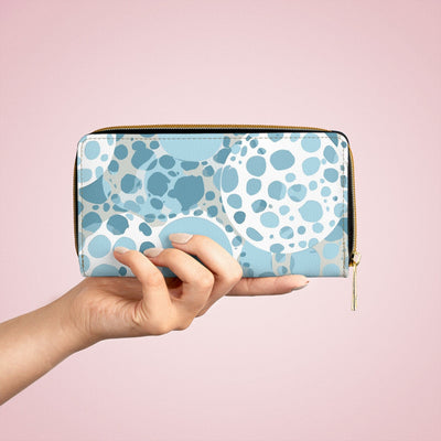 Blue And White Circular Spotted Illustration Womens Zipper Wallet Clutch Purse