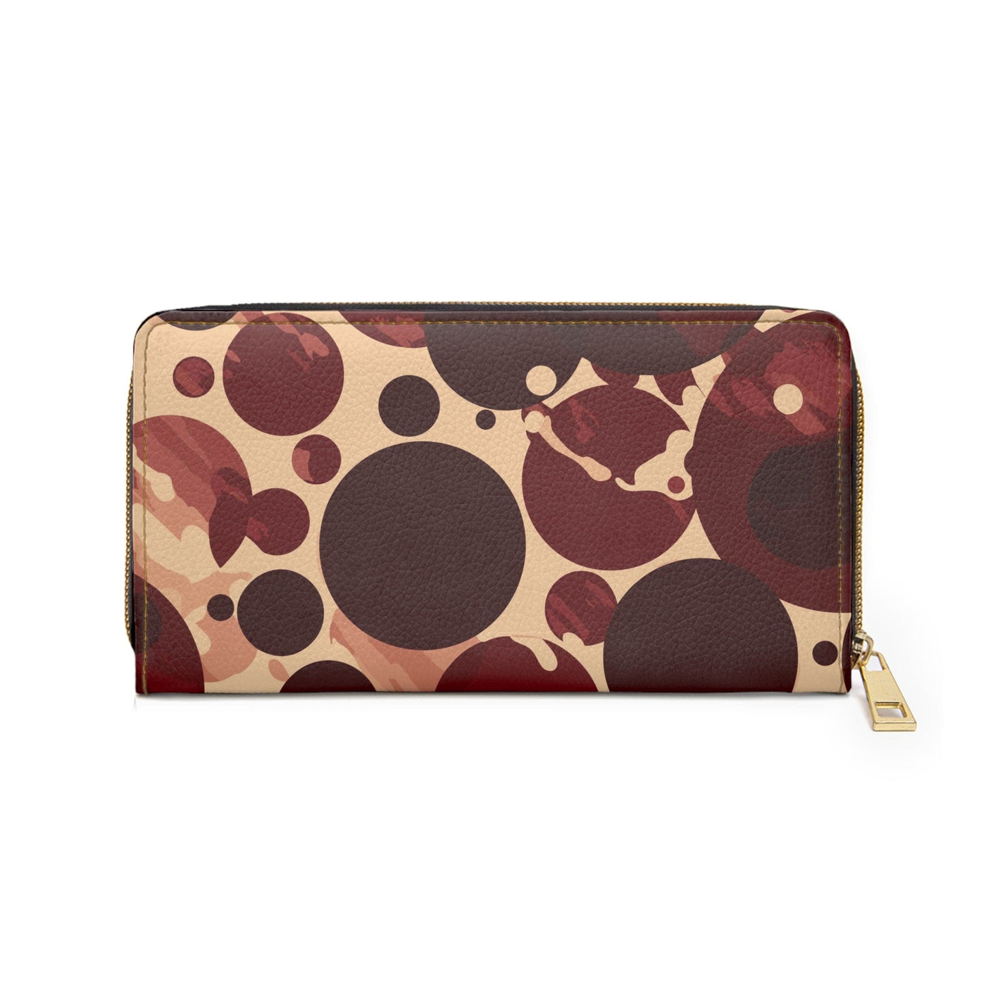 Burgundy And Beige Circular Spotted Illustration Womens Zipper Wallet Clutch