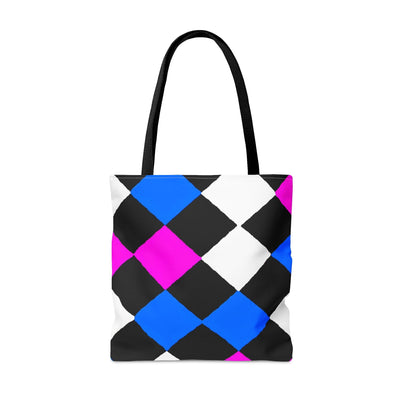 Canvas Tote Bag Pink Blue Checkered Pattern - Bags