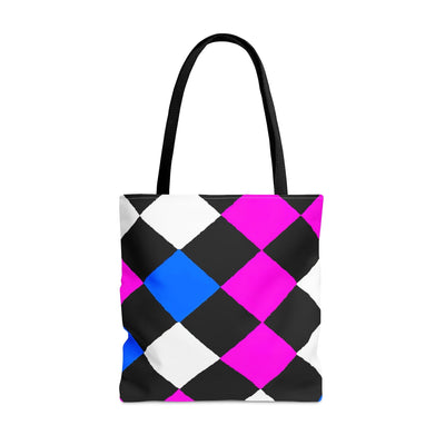 Canvas Tote Bag Pink Blue Checkered Pattern - Bags