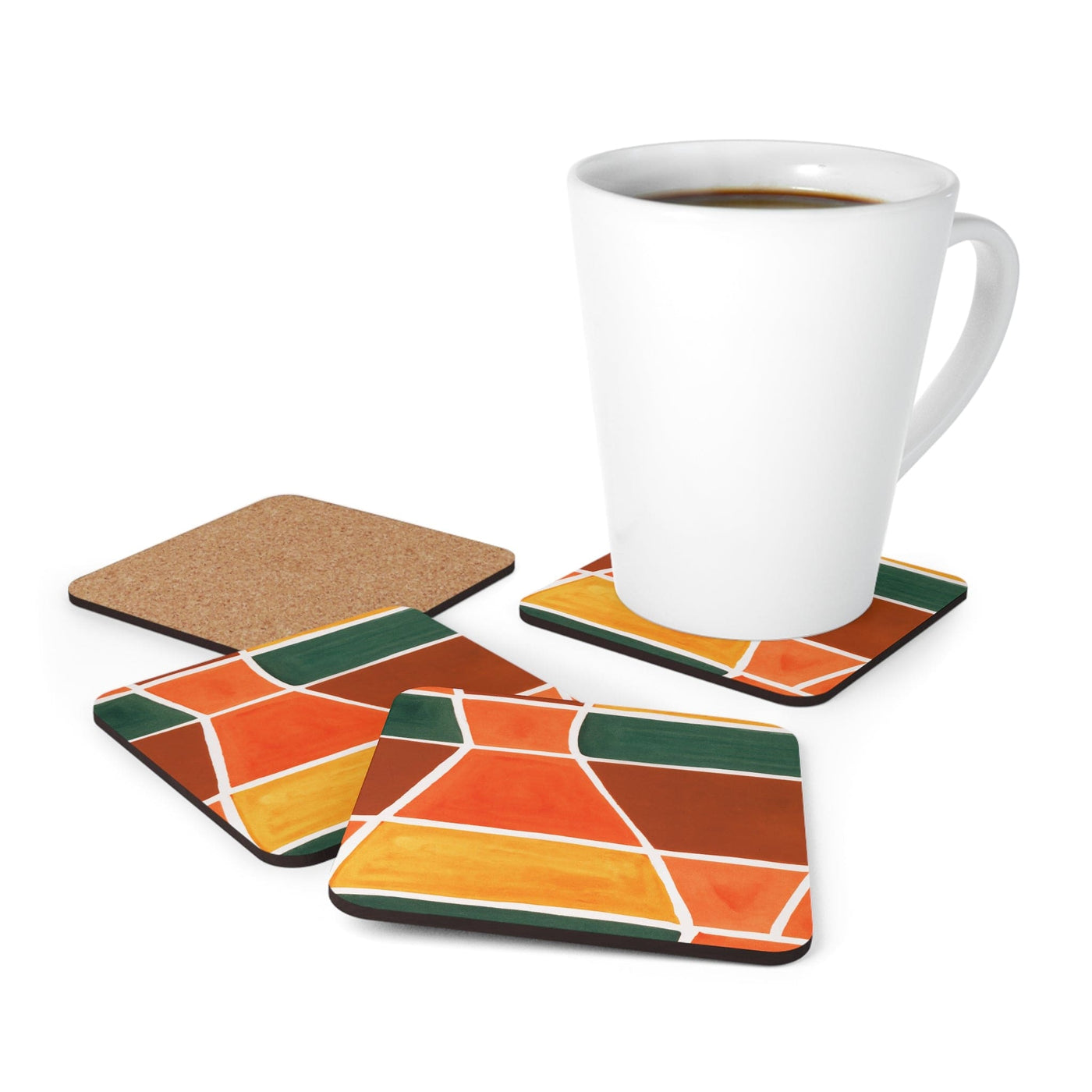 Coaster Set Of 4 For Drinks Orange Green Boho Pattern - Decorative | Coasters