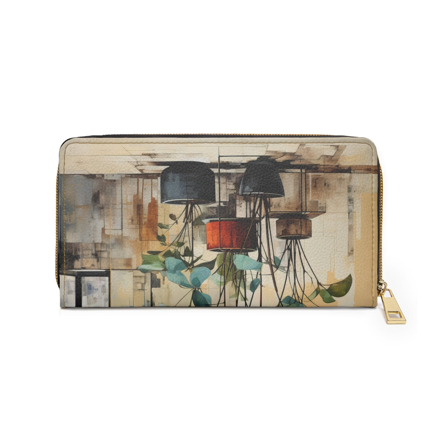 Contemporary Botanical Earthy Rustic Plant Print Womens Zipper Wallet Clutch