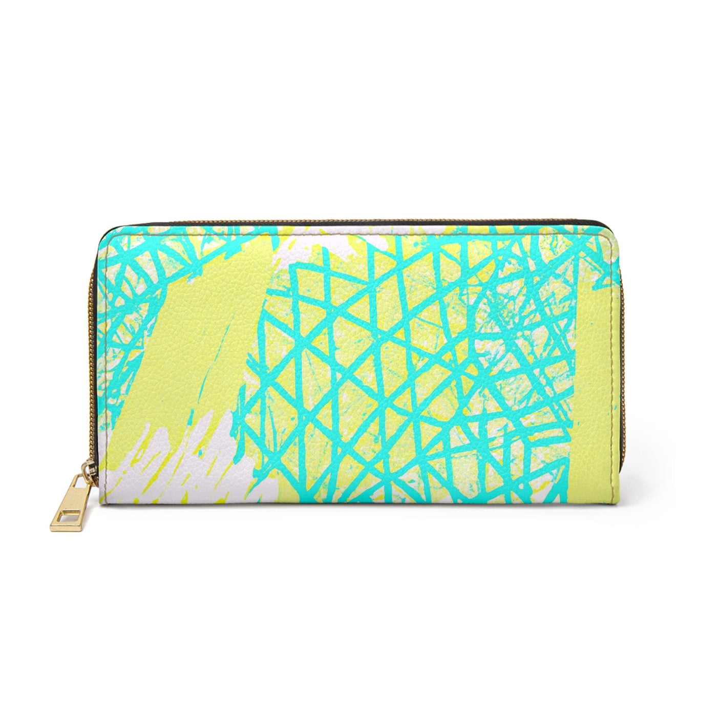Cyan Blue Lime Green And White Pattern Womens Zipper Wallet Clutch Purse - Bags