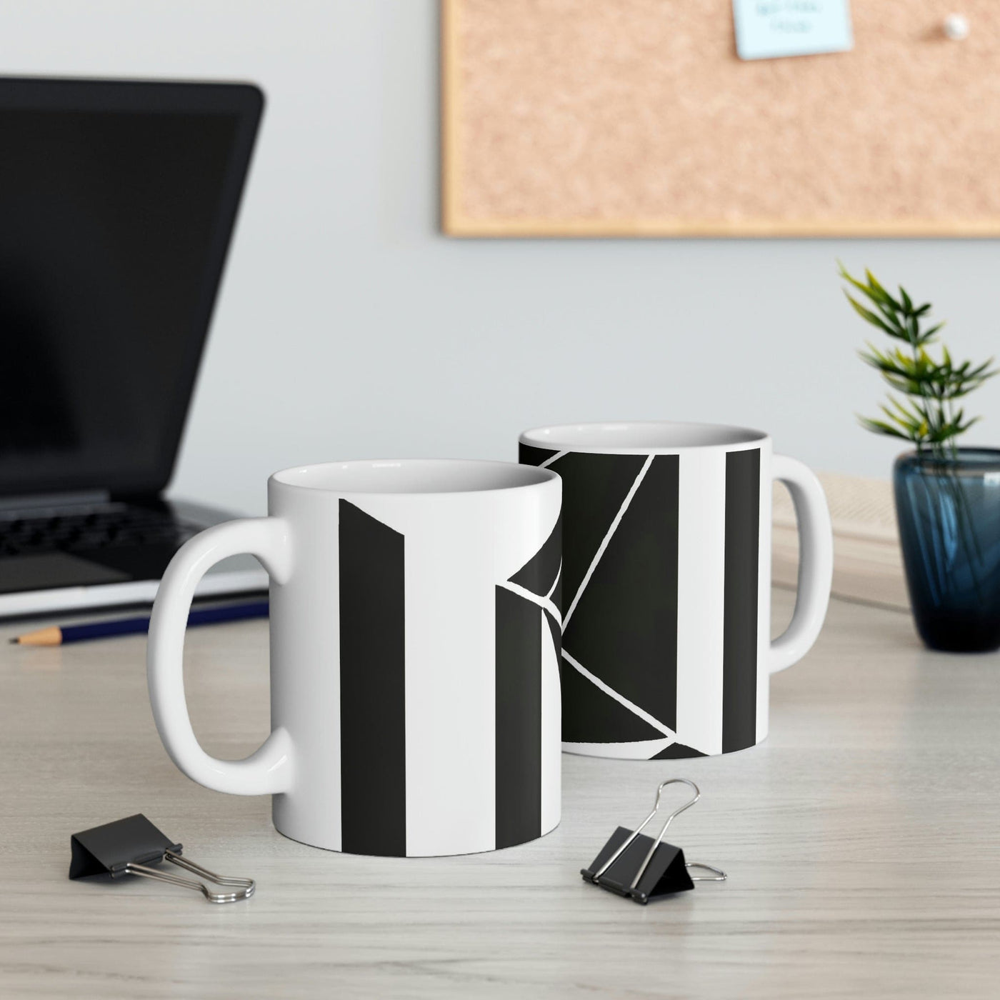 Decorative Ceramic Coffee Mug 15oz Black And White Geometric Pattern