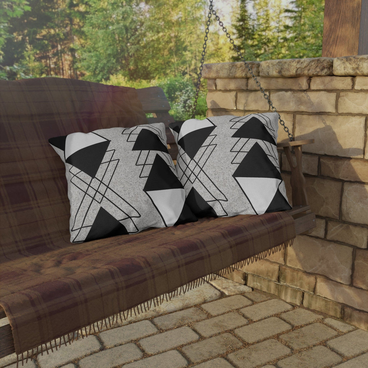 Decorative Outdoor Pillows With Zipper - Set Of 2 Black And White Ash Grey