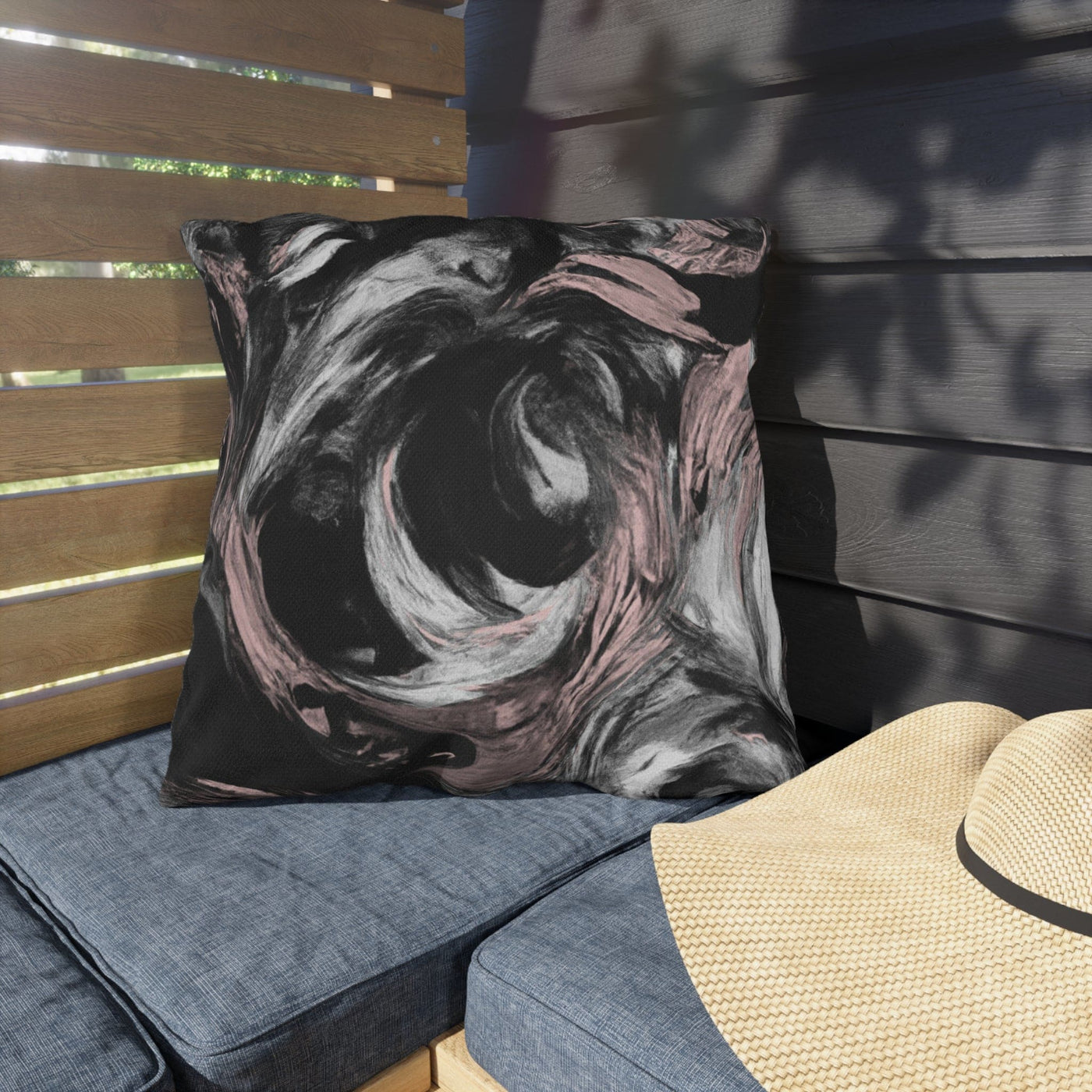 Decorative Outdoor Pillows With Zipper - Set Of 2 Black Pink White Abstract