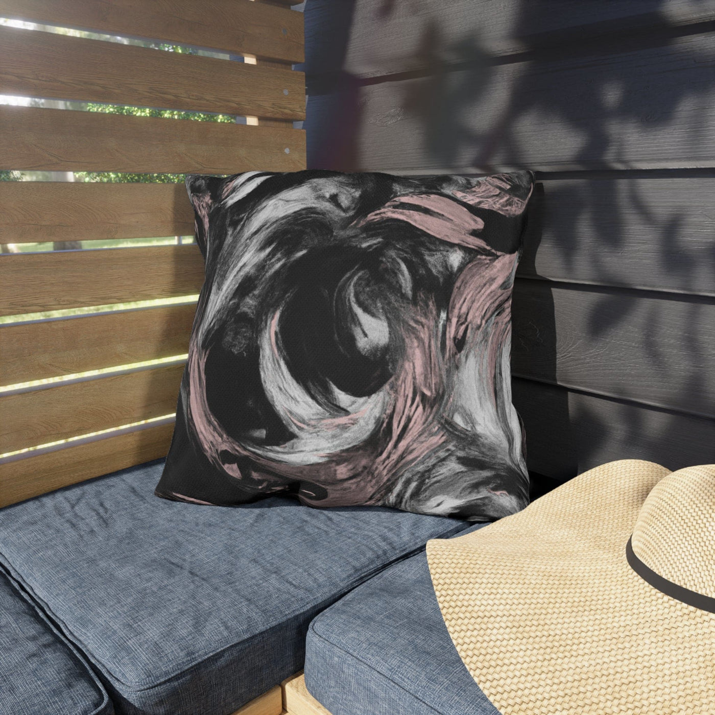Decorative Outdoor Pillows With Zipper - Set Of 2 Black Pink White Abstract