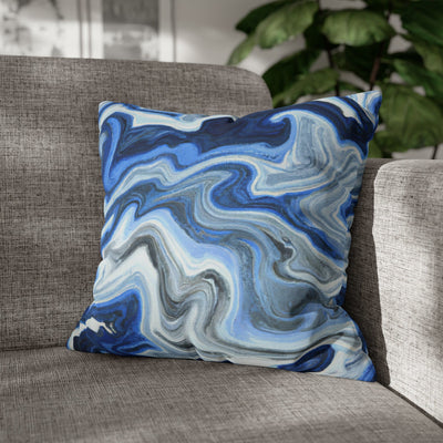 Decorative Throw Pillow Covers With Zipper - Set Of 2 Blue White Grey Marble