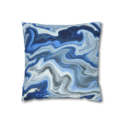 Decorative Throw Pillow Covers With Zipper - Set Of 2 Blue White Grey Marble
