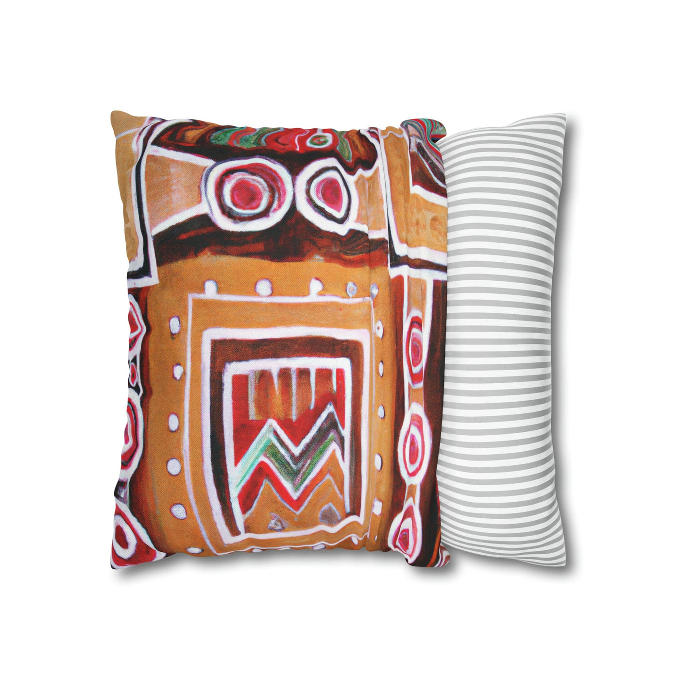 Decorative Throw Pillow Covers With Zipper - Set Of 2 Brown Orange Green Aztec