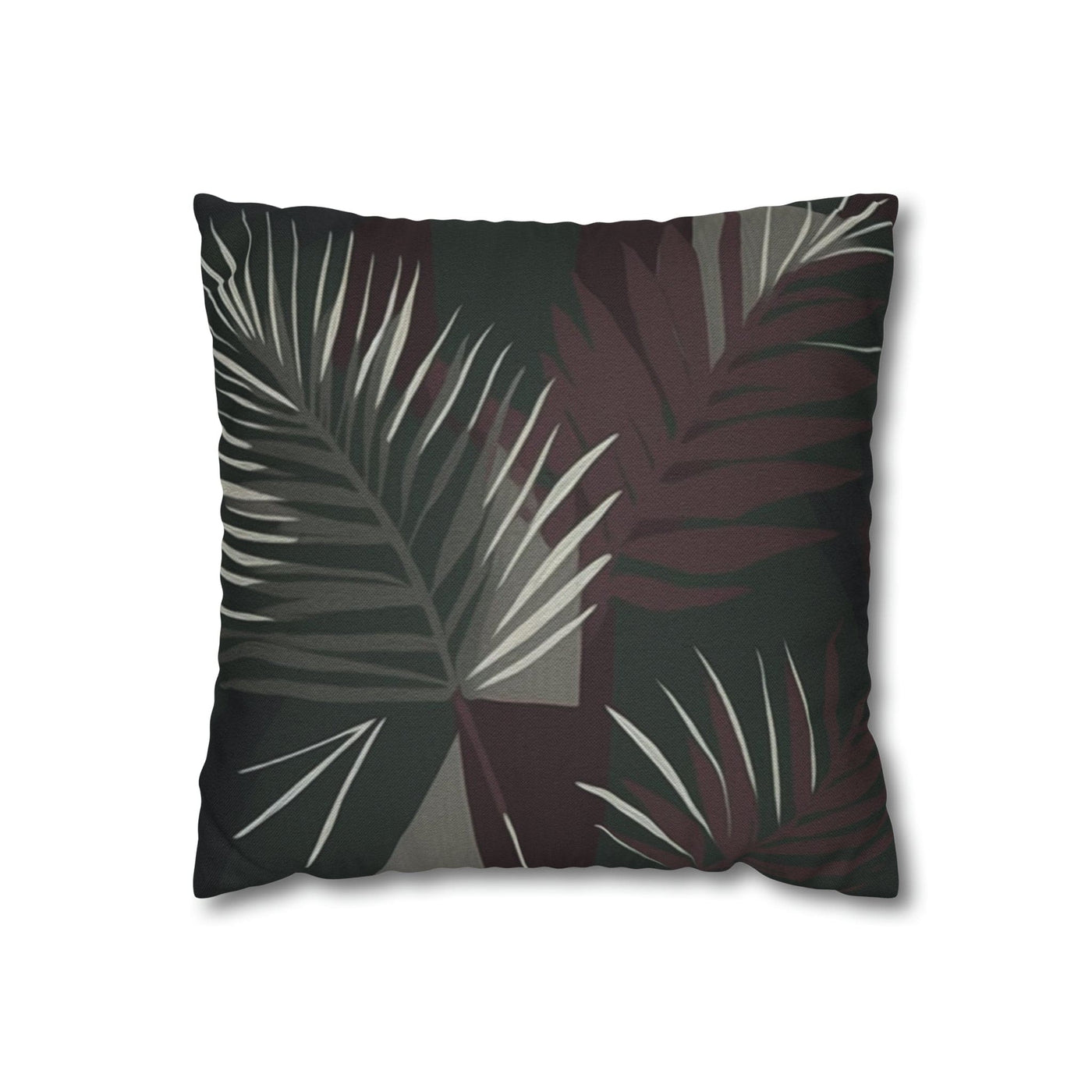 Decorative Throw Pillow Covers With Zipper - Set Of 2 Palm Tree Leaves Maroon