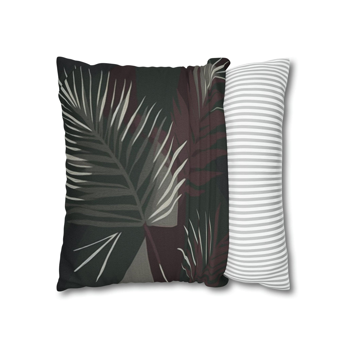 Decorative Throw Pillow Covers With Zipper - Set Of 2 Palm Tree Leaves Maroon