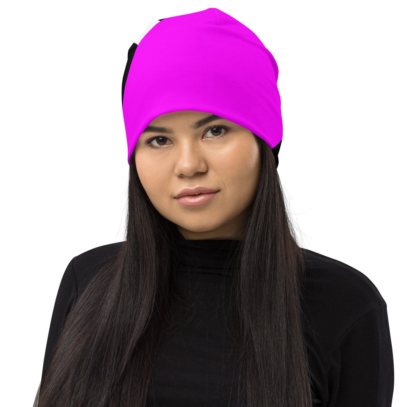 Double-layered Beanie Hat Black And Pink Pattern 2