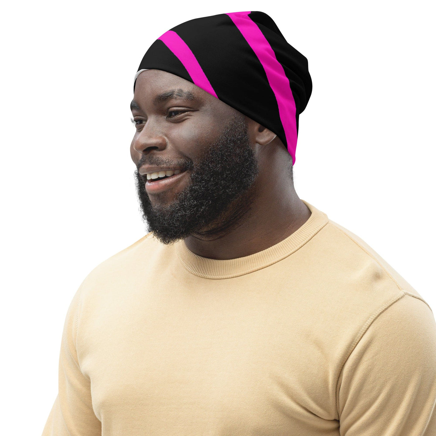 Double-layered Beanie Hat Black And Pink Pattern 4
