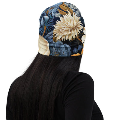 Double-layered Beanie Hat Blue Floral 70723