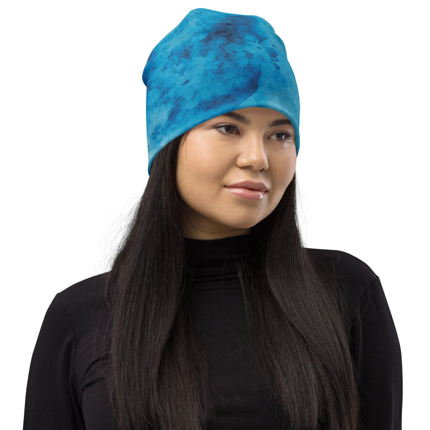 Double-layered Beanie Hat Light And Dark Blue Marble Illustration