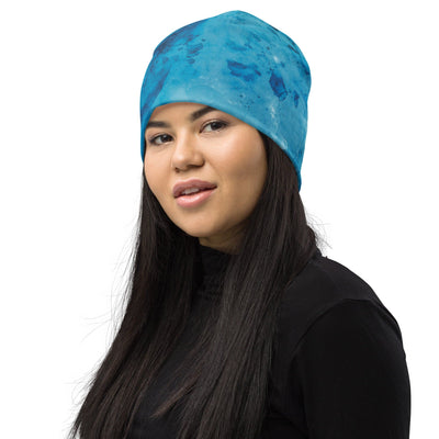 Double-layered Beanie Hat Light And Dark Blue Marble Illustration