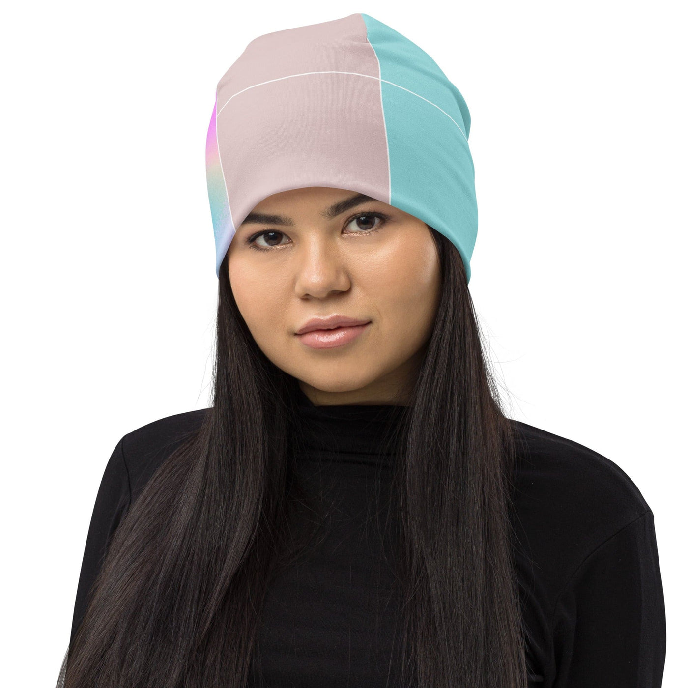 Double-layered Beanie Hat Pastel Colorblock Watercolor Illustration