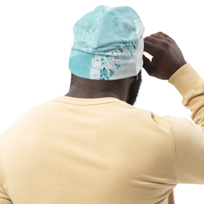 Double-layered Beanie Hat Subtle Abstract Ocean Blue And White Print 2