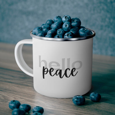 Enamel Camping Mug Hello Peace Motivational Peaceful Aspiration - Grey/black