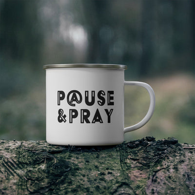 Enamel Camping Mug Pause And Pray Black Illustration - Decorative | Mugs