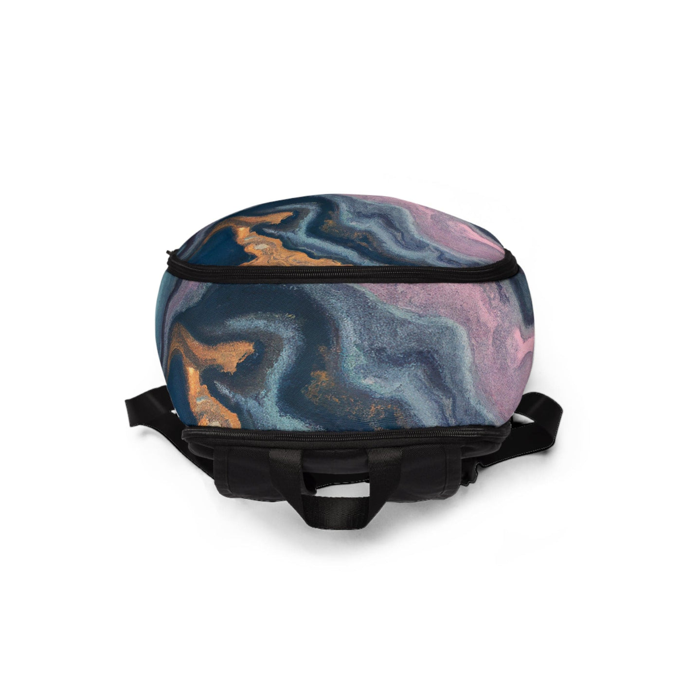 Fashion Backpack Waterproof Blue Pink Gold Abstract Marble Swirl Pattern - Bags
