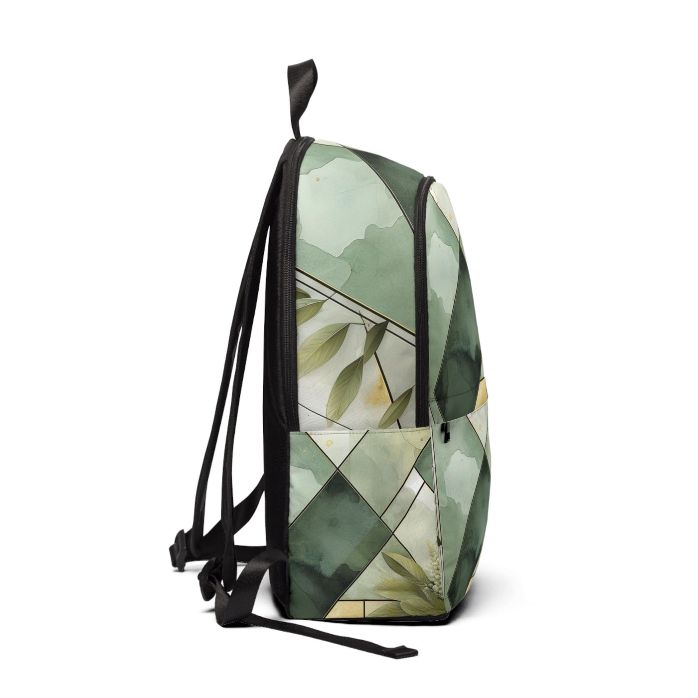 Fashion Backpack Waterproof Olive Green Mint Leaf Geometric Print - Bags