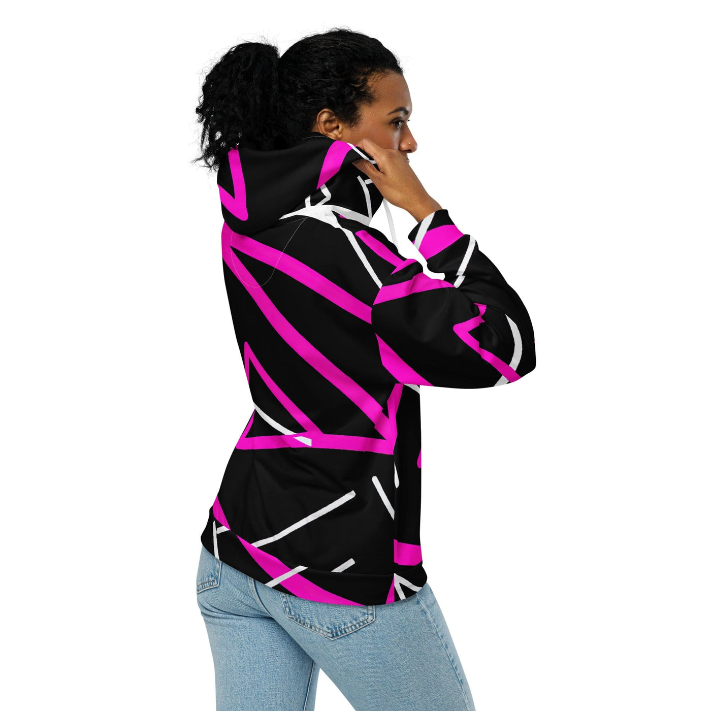 Womens Graphic Zip Hoodie Black And Pink Pattern 2 - Womens | Hoodies | Zip