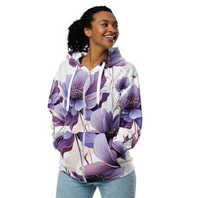 Womens Graphic Zip Hoodie Purple Botanical Blooms 3 - Womens | Hoodies | Zip