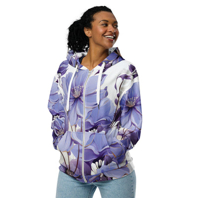 Womens Graphic Zip Hoodie Purple Botanical Blooms 2 - Womens | Hoodies | Zip