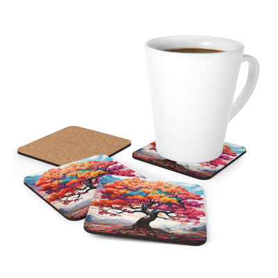 Handcrafted Square Coaster Set Of 4 For Drinks And Cups Multicolor Tree Life