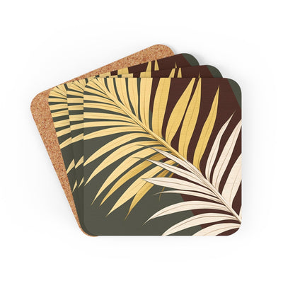 Handcrafted Square Coaster Set Of 4 For Drinks And Cups Palm Tree Leaves