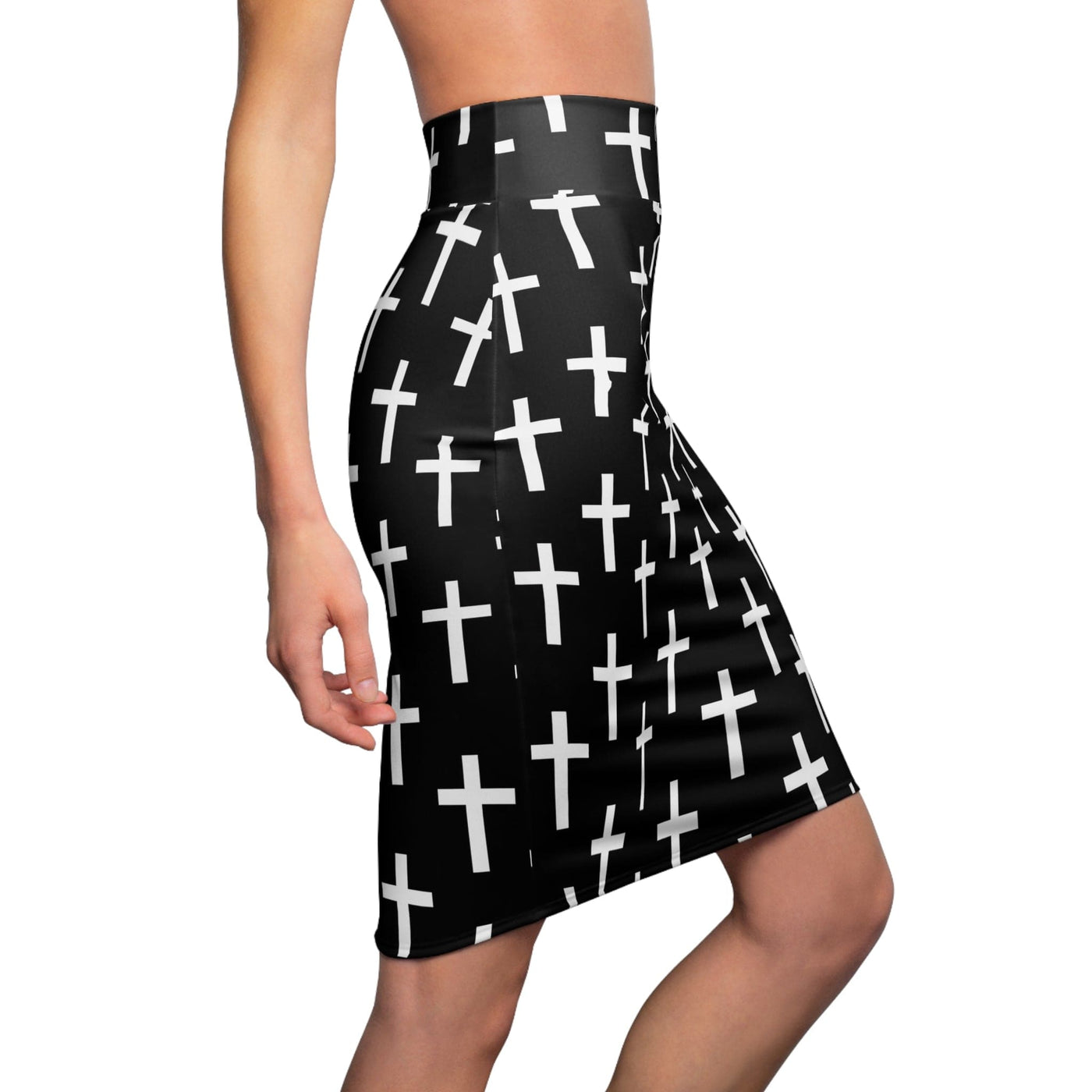 High Waist Womens Pencil Skirt - Contour Stretch - Black And White Seamless