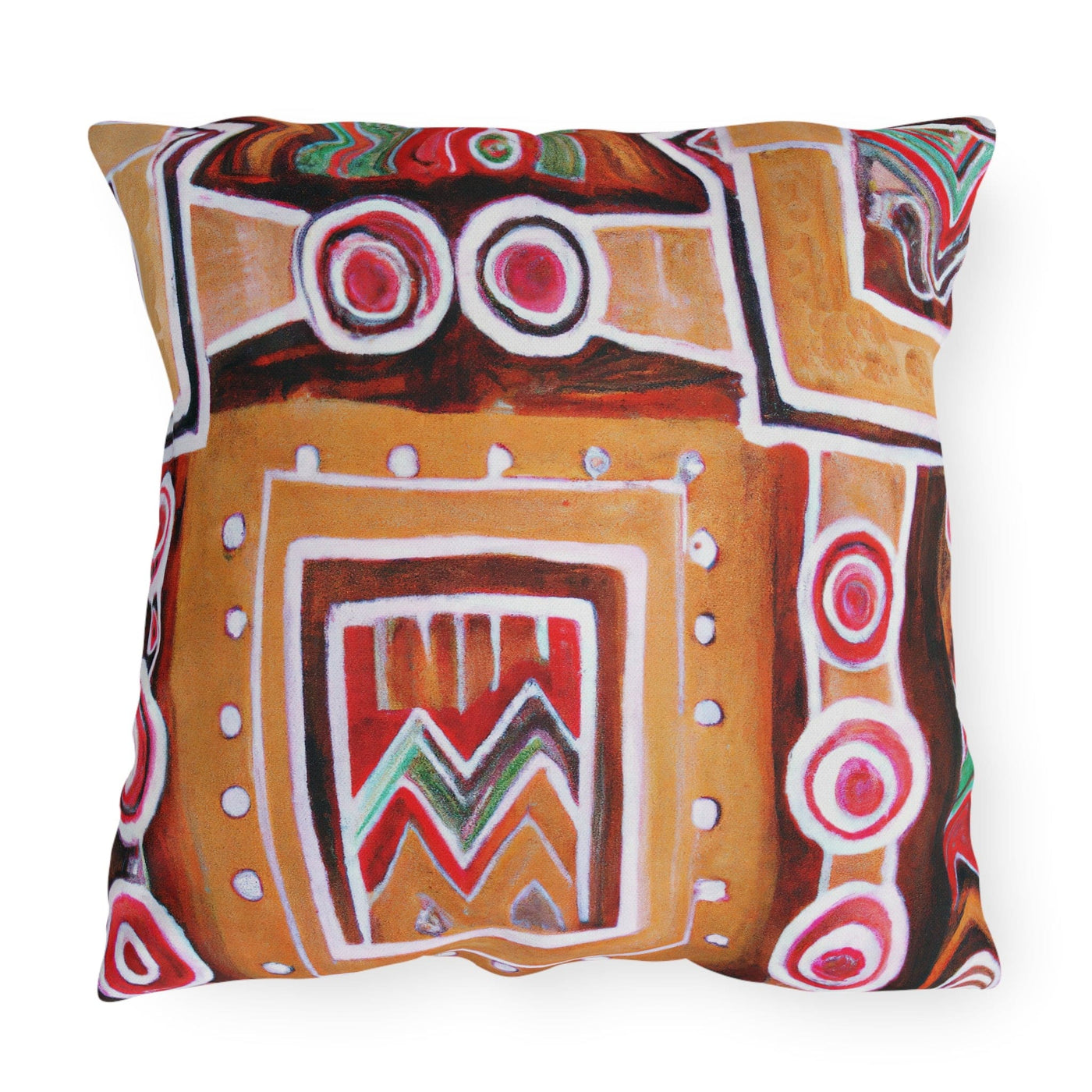 Indoor/outdoor Throw Pillow Brown Orange Green Aztec Pattern - Home Decor