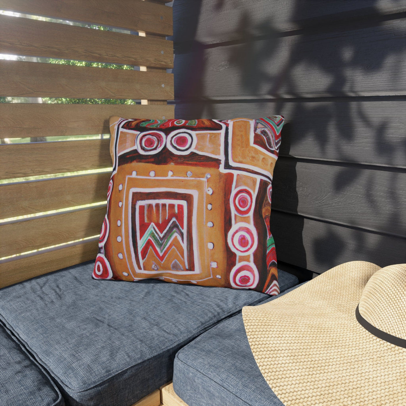 Indoor/outdoor Throw Pillow Brown Orange Green Aztec Pattern - Home Decor