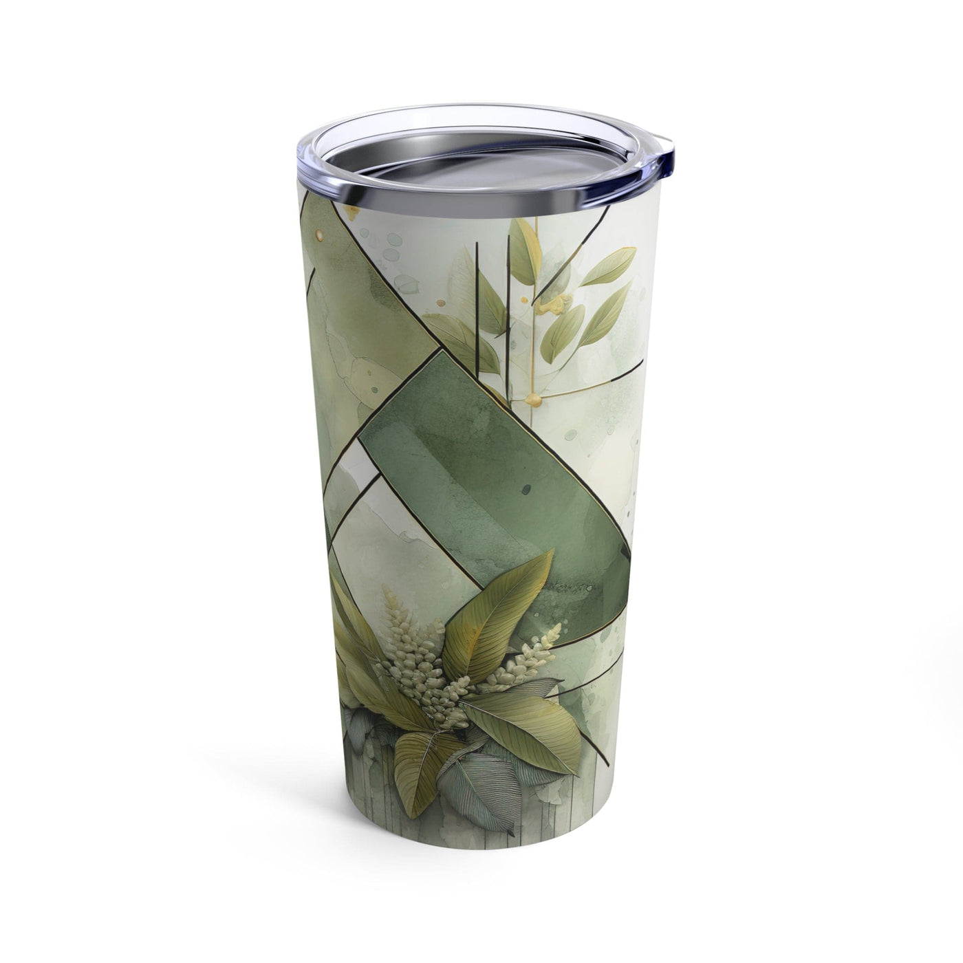Insulated Tumbler 20oz Olive Green Mint Leaf Geometric Print - Mug