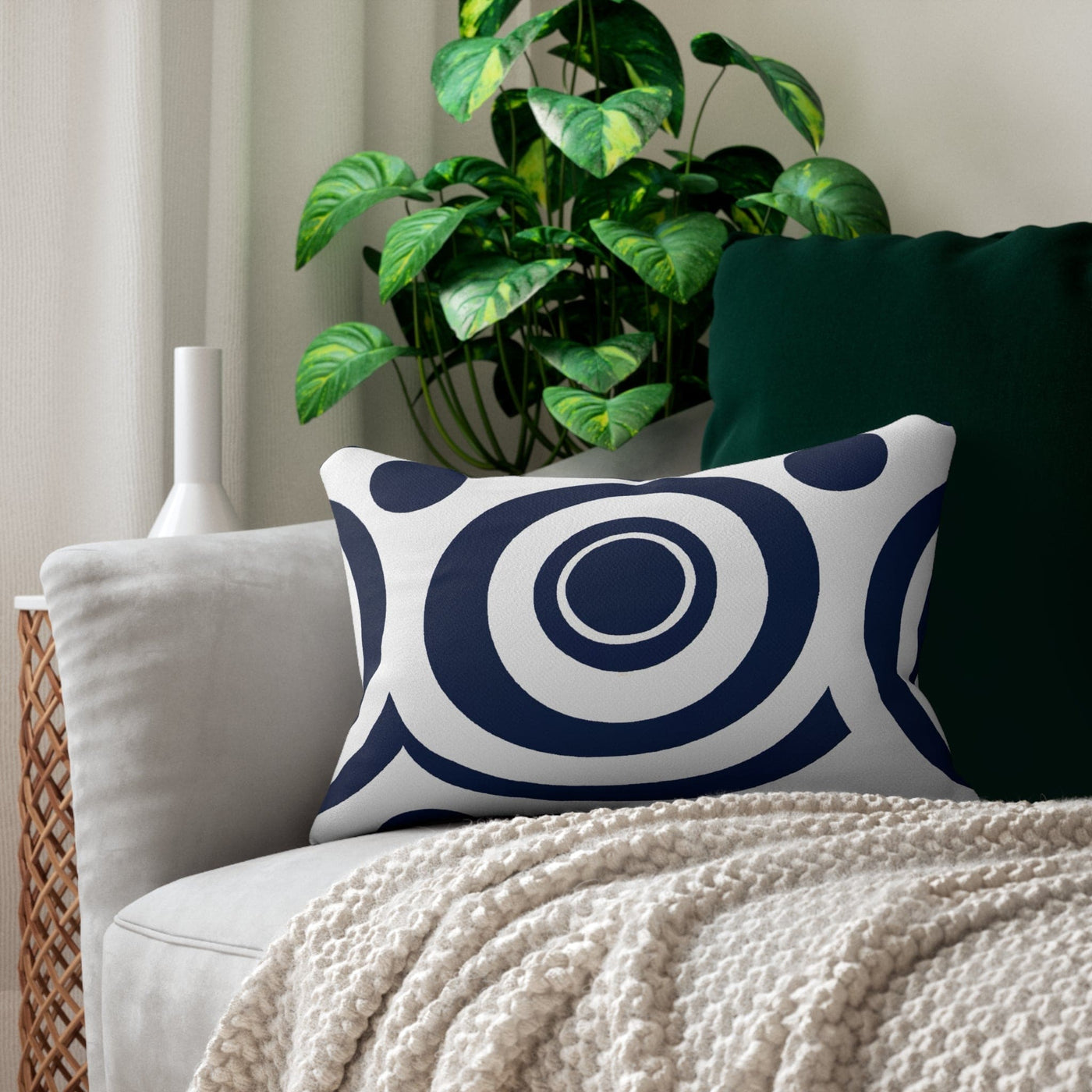 Lumbar Pillow Navy Blue And White Circular Pattern - Home Decor