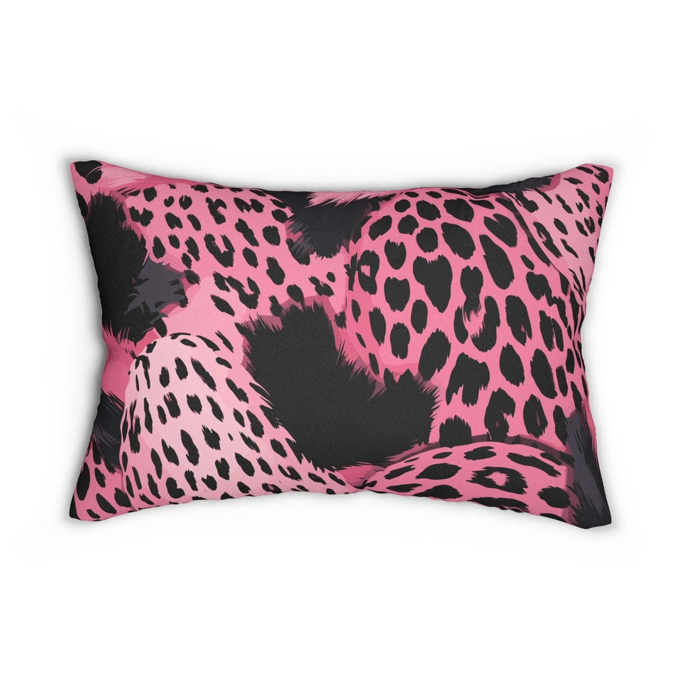 Lumbar Pillow Pink And Black Leopard Spots Illustration - Home Decor