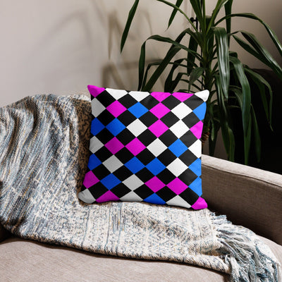 Lumbar Throw Pillow Pink Blue Checkered Pattern
