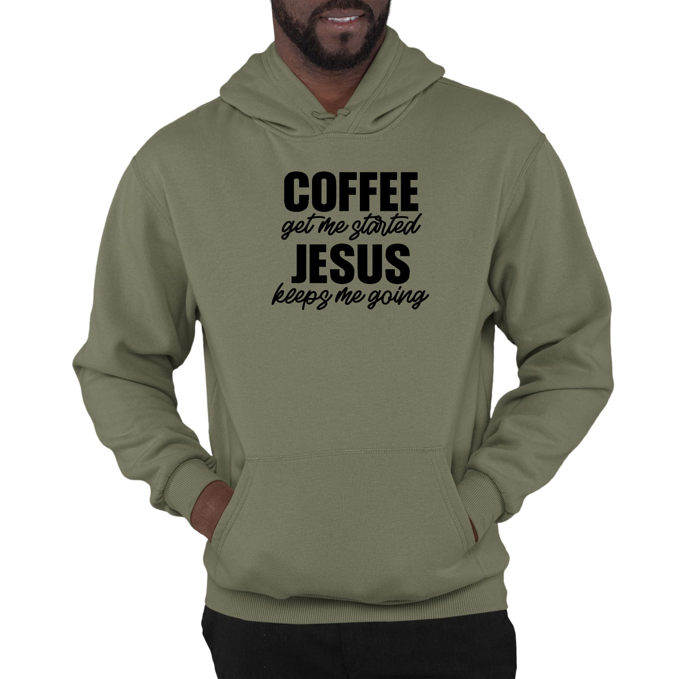 Mens Graphic Hoodie Coffee Get Me Started Jesus Keeps Me Going - Unisex