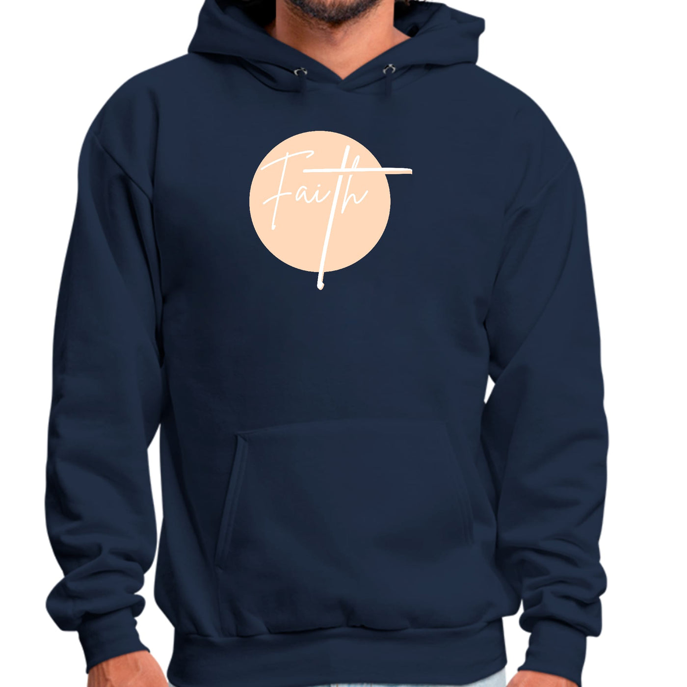Mens Graphic Hoodie Faith - Christian Affirmation - Peach And White - Unisex